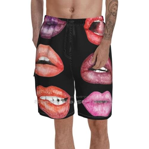 Watercolored Lips MenS Fashion Shorts Sports Shorts Lips Fashion Pink Lipstick Los Labios Rosa Hot Lips Girls Biting Lip