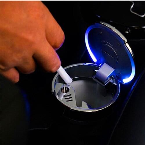 Car ashtray 4S shop is exclusively for large car interior decorations with lid and LED blue light electroplating trash can
