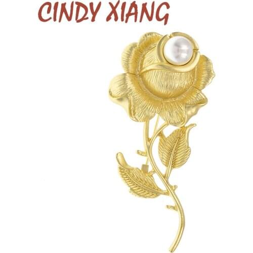 CINDY XIANG New Style Gold Metal Big Rose Flower Brooches Simulated Pearl Brooch Pins for Girlfriend Lover Gifts Bridal Jewelry