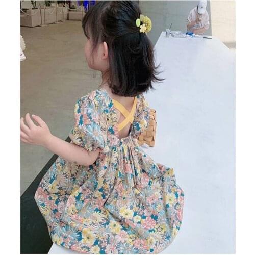 Girls Floral Dress New for 18Months-6Years Kids Sweet Princess Doll Dress Girls Puffy-Sleeved Children Boutique Casual Clothing