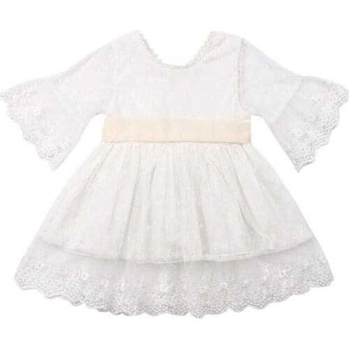 Flower Girl Lace Dresses Princess Kids Baby Pageant Party Wedding Tutu Dress Summer Bowknot