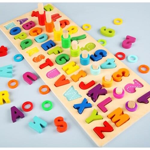 Children Multi-function Logarithmic Board English Letter Learning Montessori Educational Wooden Toys Kids Wooden Math Toys Gifts