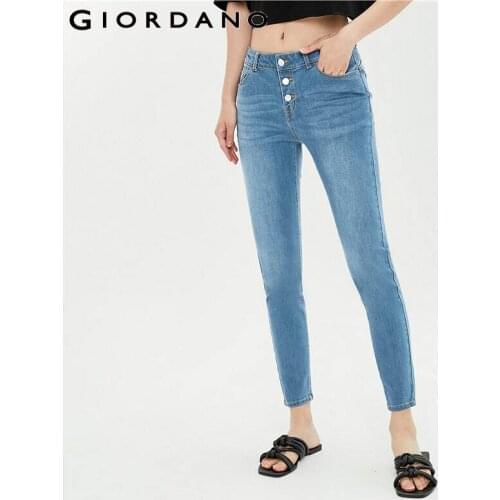 Giordano Women Jeans Moustache Effect Mid-rise Slim Jeans Button Closure Zip Fly Ankle-Length Calca Jeans Feminina 05421310