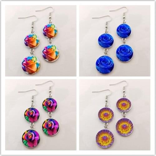 Glamour glass earrings red roses give ladies gifts Valentines Day gifts high quality handmade earrings beautiful flowers