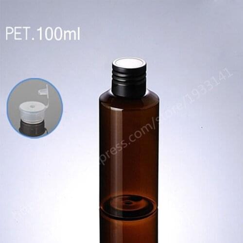 Hot sale 500pcs/lot 100ML brown oblique shoulder PET bottle black rolling cover pure dew bottle plastic bottles