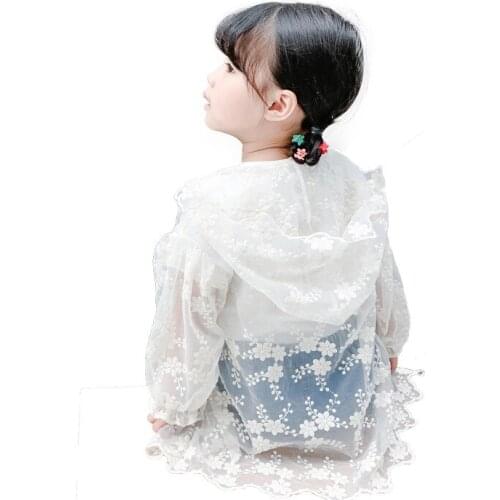 Summer Fashion Girls Floral Embroidery Lace Hooded Thin Jackets Kids all-match Long Sleeve Sun-Protective Coat Girl Clothes