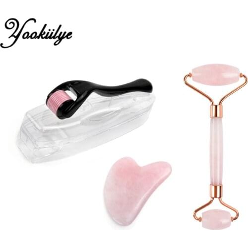Micro Needle Roller Jade Roller Guasha Scraping Board Set Facial Slimming Massager Face-lifting Natural Stone Skin Care No Box