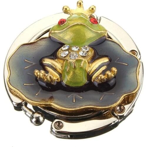 Cute Gold Tone Frog Green Leaf Purse Bag Handbag Hanger Hook Holder Folding Bag Purse Hook Handbag Hanger Holder @HUN