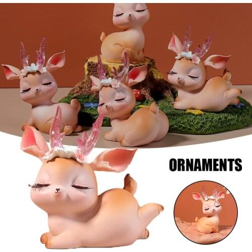 Mini Sika Deer Ornaments Innovative Cartoon Resin Cute Sleeping Deer Small Ornaments for Home Car Dashboard Decor