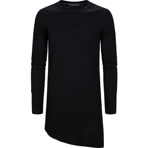 Fashion Hip Hop Irregular Hem T Shirt Men 2020 High Street Long Sleeve Basic Pullover Tops Tees Harajuku Punk Rock Tshirt Men