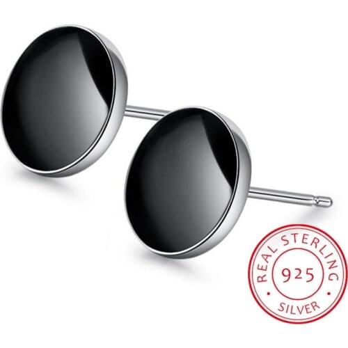 Fashion 925 Sterling Sliver Black Vinyl Spot Stud Earrings For Men and Women Brincos de Prata Silver 925 Jewelry S-E187