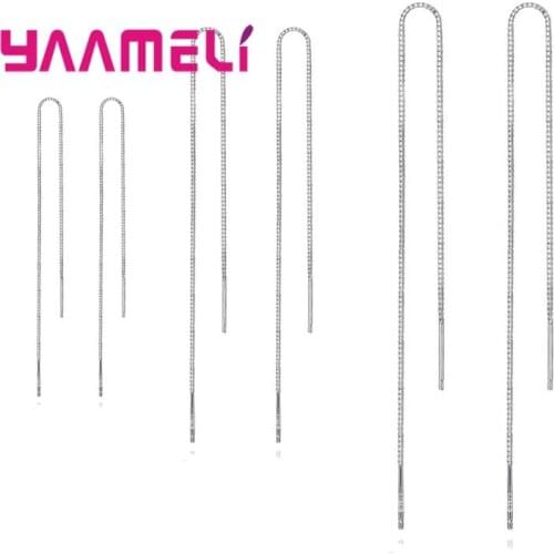 Fashion Trendy 925 Sterling Silver Earrings Long Thread Ear Jewelry Brincos Pendients for Woman Girl Wedding Party 9CM 14CM 18CM