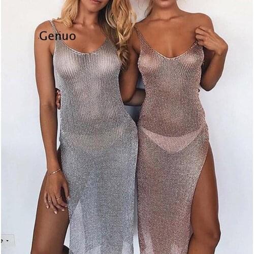 Bikini Cover Up Women Sexy Beach Cover Up Summer Tunic Robe Beach Wear Sheer Mesh Knitting Swimwear Swimsuit Bathing Suit