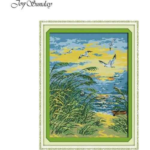 New Joy Sunday Cross Stitch Kit Landscape Painting Printed Water Soluble Canvas 11CT 14CT DMC Handwork Needlework Embroidery Kit