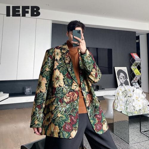 IEFB spring new vintage print suit coat for men trend design causal big size loose blazers for male 2021 tide clothes 9Y4677