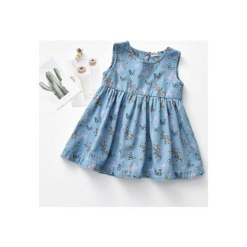 Girls' Dresses Summer 2020 New Butterfly Prints Full Korean Baby Gisl Princess Dress Female Baby Girls Vest Shirt Dress 2-6 Year