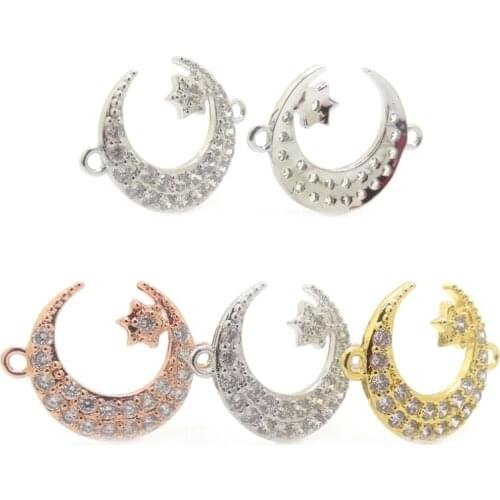 Micro Pave CZ Crescent Moon with Star Connector Fit For Mother Bracelet Jewelry Making Jewelry Findings