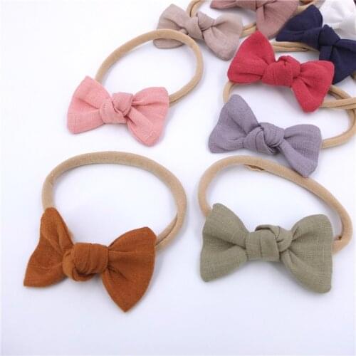Baby Nylon Headbands Newborn Bows Hair Accessories for Children Hairbands Solid Summer Toddler Bandanas Linen Girls Hair Band