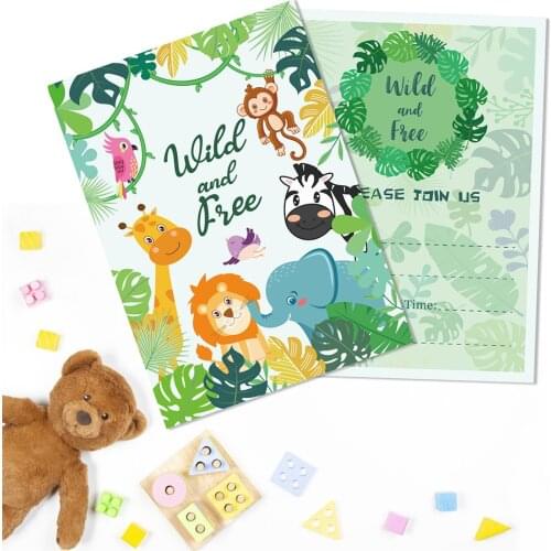10pcs Jungle Animals Tiger Forest Party Invitations Card Birthday Wild One Baby Shower Party Favor Decorations Greeting Cards