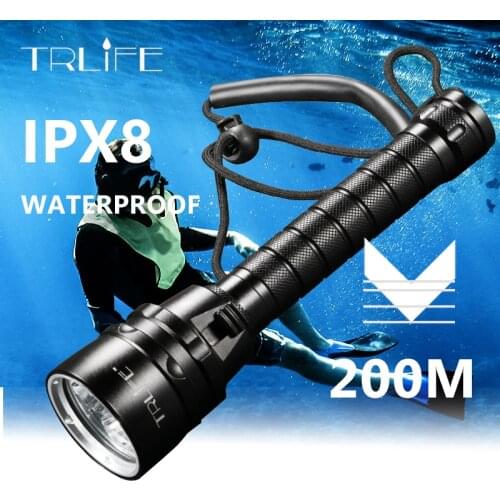 Professional waterproof Diving Flashlight Torch 3T6 5L2 5UV 200m Underwater Scuba Diving Torch IPX-8 Dive Light Using 18650