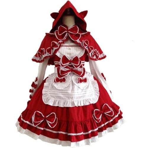 Princess Style DIY Luxury Lolita Cute Bow Lace Little Red Riding Hood Themed Skirt Suit