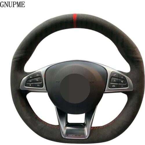 Hand-Stitched Black Suede Car Steering Wheel Cover For Mercedes Benz S-Class S500 2016 / A-Class AMG A45 2016-2019