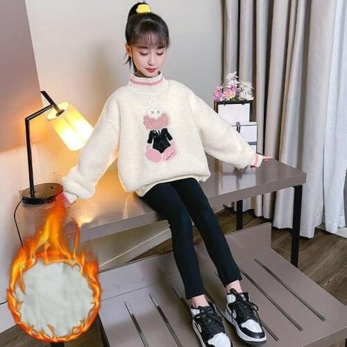 Girls' Hoodies Sweatshirts Kids Outwear 2021 White Blue Velvet Thicken Warm Winter Autumn Cotton Fleece Plus Size Childrens Clo