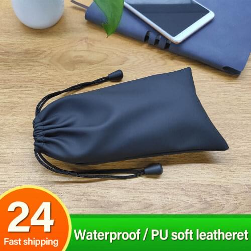 PU soft leather drawstring pocket waterproof earphone bag 18*10cm large capacity suitable for earphones and mobile phones