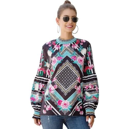 2021 Spring Autumn Fashion Women Blouse Leopard Print Stand Collar Lantern Long Sleeve Shirt Plus Size Casual Ladies Shirts