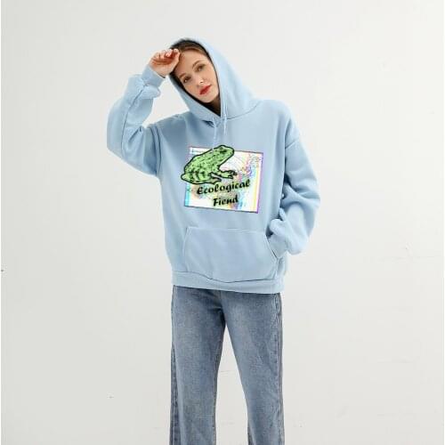 Letter Print Sweatshirt Fashion Frog Plus Size Hoodie Women Harajuku Oversize Graphic Hoodies Pocket Womens Winter Tops Clothes