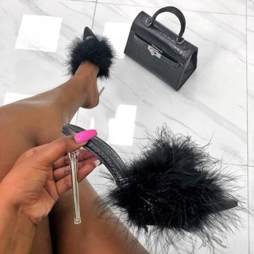 CJDLY 2020 Womens sandals feather Open Toe High Heels Women Transparent Perspex Slippers Shoes Heel Clear Sandals size 35-41