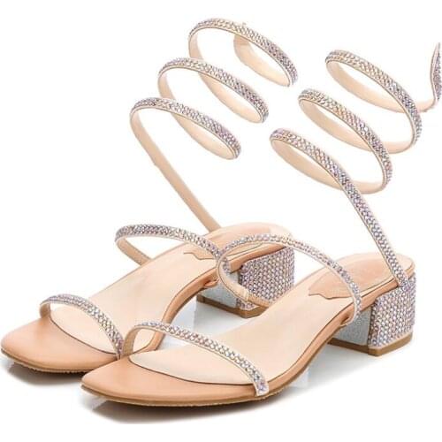 STAN SHARK Summer Women Sandals 2019 Fashion Sexy Rhinestone Mid Heel Tied Party Breathable Comfort Shopping Casual Sandals