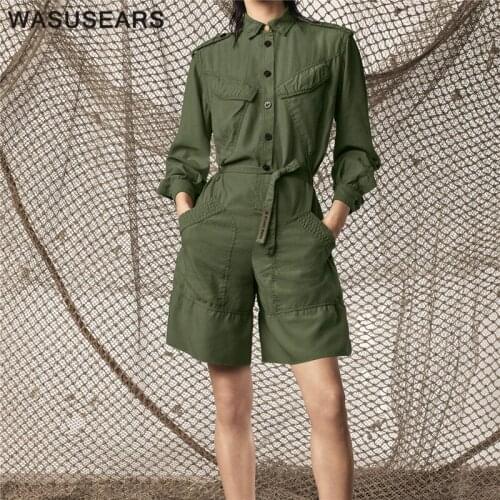 Cargo pants women harajuku playsuit women summer 2020 long sleeve playsuit casual loose playsuit with pockets streetwear