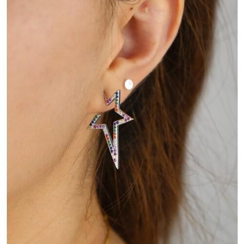 Multi color cz rainbow cubic zirconia star outline 2019 christmas classic trendy women fashion earring