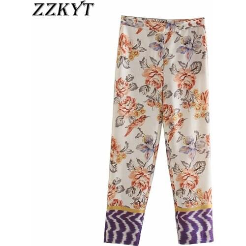 ZZKYT 2021 Women Summer Vintage Floral Print Straight Pants Fashion High Waist Fly Side Pockets Female Harajuku Trousers Mujer