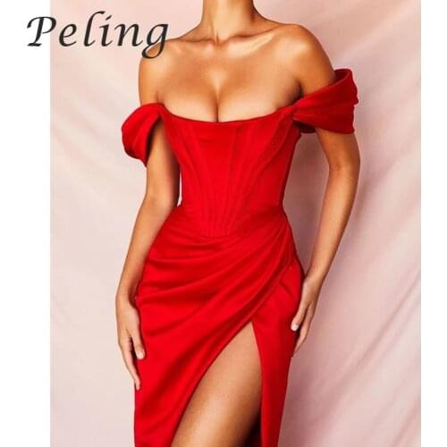 Peling Off Shoulder Sexy Split Satin Dress Fashion 2021 Summer Strapless Bodycon Sexy Dress Women Party Night Club Dress Vestido