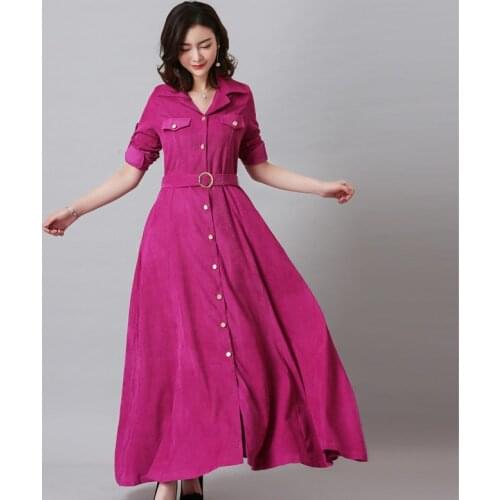 Spring Autumn 2020 New Rose Red Goddess Fan Dress Women temperament Slim Long Sleeve Corduroy Dress m282