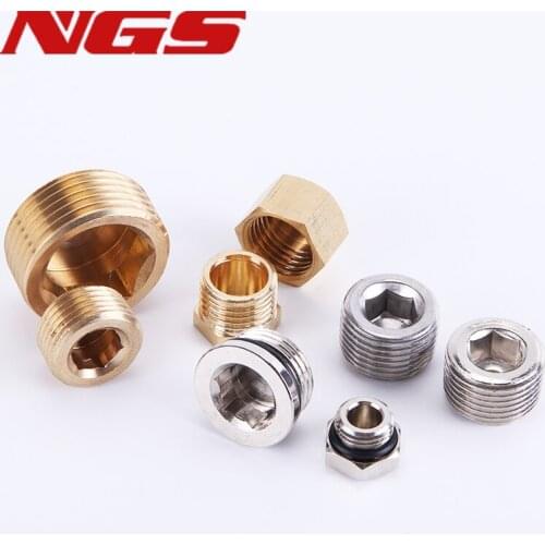 5 Pcs 1/2PT Male Threaded Diameter Brass Internal Hex Head Pipe Fitting