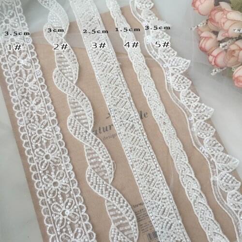 1yards/lot Beige-white Hot luxury beaded lace trims DIY wedding hair belt dress accessories X619