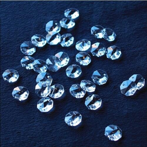 100Pcs/lot 12mm 2 holes Crystal Octagon Bead Prism Chandelier Crystal
