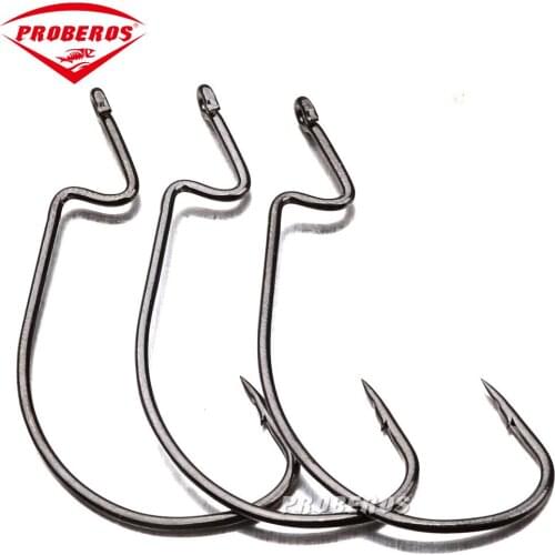 100pcs Stainless Steel Worm Hook Jig Offset Gap Big Bass Sea Fishing Lure Hooks Black Fishhook Treble Tackle