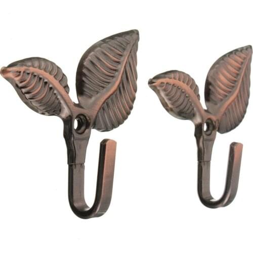 LBER 2 x Iron Leaf Shaped Curtain Tie backs Holders Wall Hooks Home Decor, Red Bronze