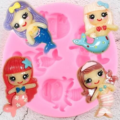 3D Mermaid Silicone Mold Baby Birthday Cupcake Topper Fondant Cake Decorating Tools Candy Resin Clay Chocolate Gumpaste Moulds
