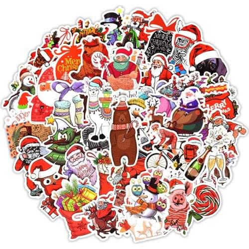 50PCS Christmas Santa Claus Cartoon Stickers For Car Case Styling Bike Motorcycle Phone Laptop Luggage DIY TOY Sticker F4