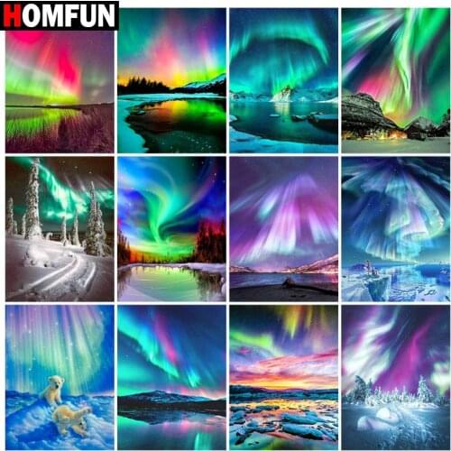 HOMFUN Diamond Painting Full Square/Round Diamond "Aurora landscape" Pattern Embroidery Cross Stitch 5D Rhinestone Painting