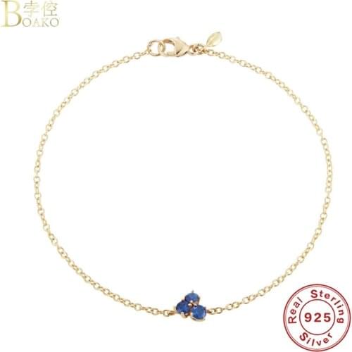 BOAKO 925 Sterling Silver Bracelet For Women Gold Bracelet Luxury Jewelry Pendientes Plata 925 Chain Girls Charm Bracelet CZ