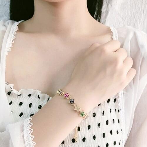 Bracelets Gold Copper multicolor AAA Cubic Zircon Pentagram crystal Box Chain Bracelet Bangle Wedding Jewelry for Women Gift