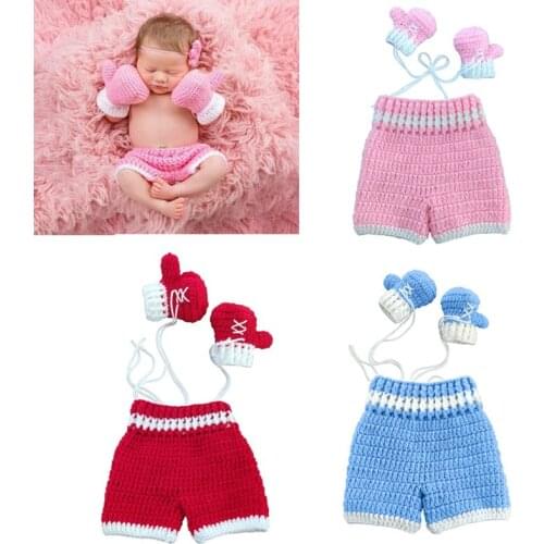 0-3month Baby Crochet Photography Props Shoot Newborn Photo Cool Boy Costumes Infant Pants Clothing Set
