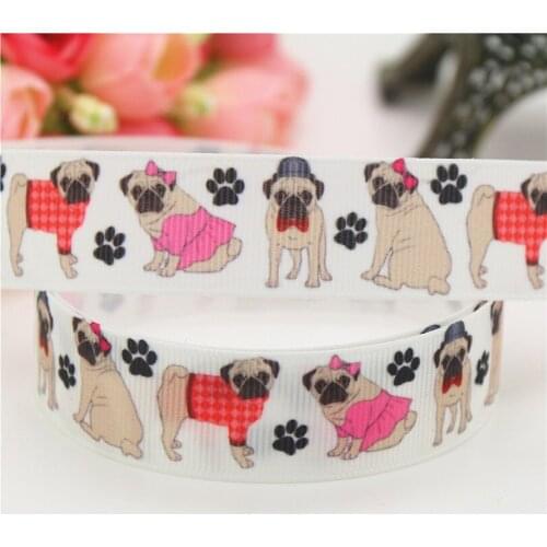 DHK 7/8'' Free shipping dog cute pug bulldog printed grosgrain Ribbon headwear hair bow diy party decoration OEM 22mm B1538