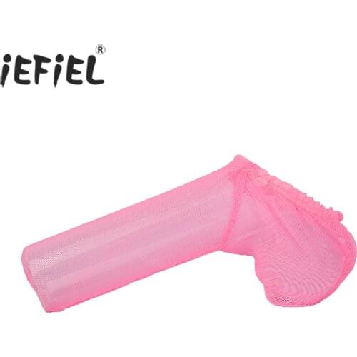 Men Solid Color Mesh Bulge Pouch Briefs Sissy Stretchy T-back Underpants Breathable Sheer Penis Sheath Cover for Lingerie Party